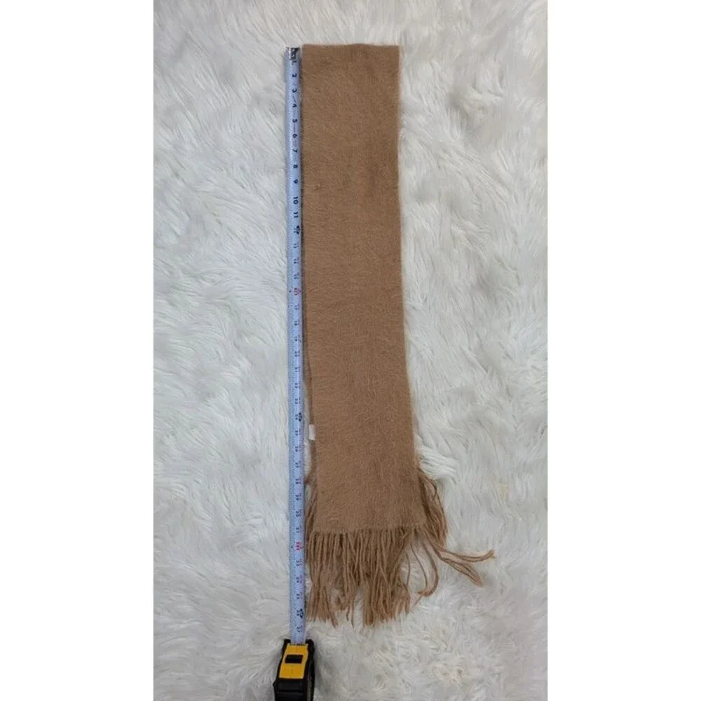 Vintage Angora Rabbit Hair Knit Scarf Tan Long Fringe Warm Winter Layering